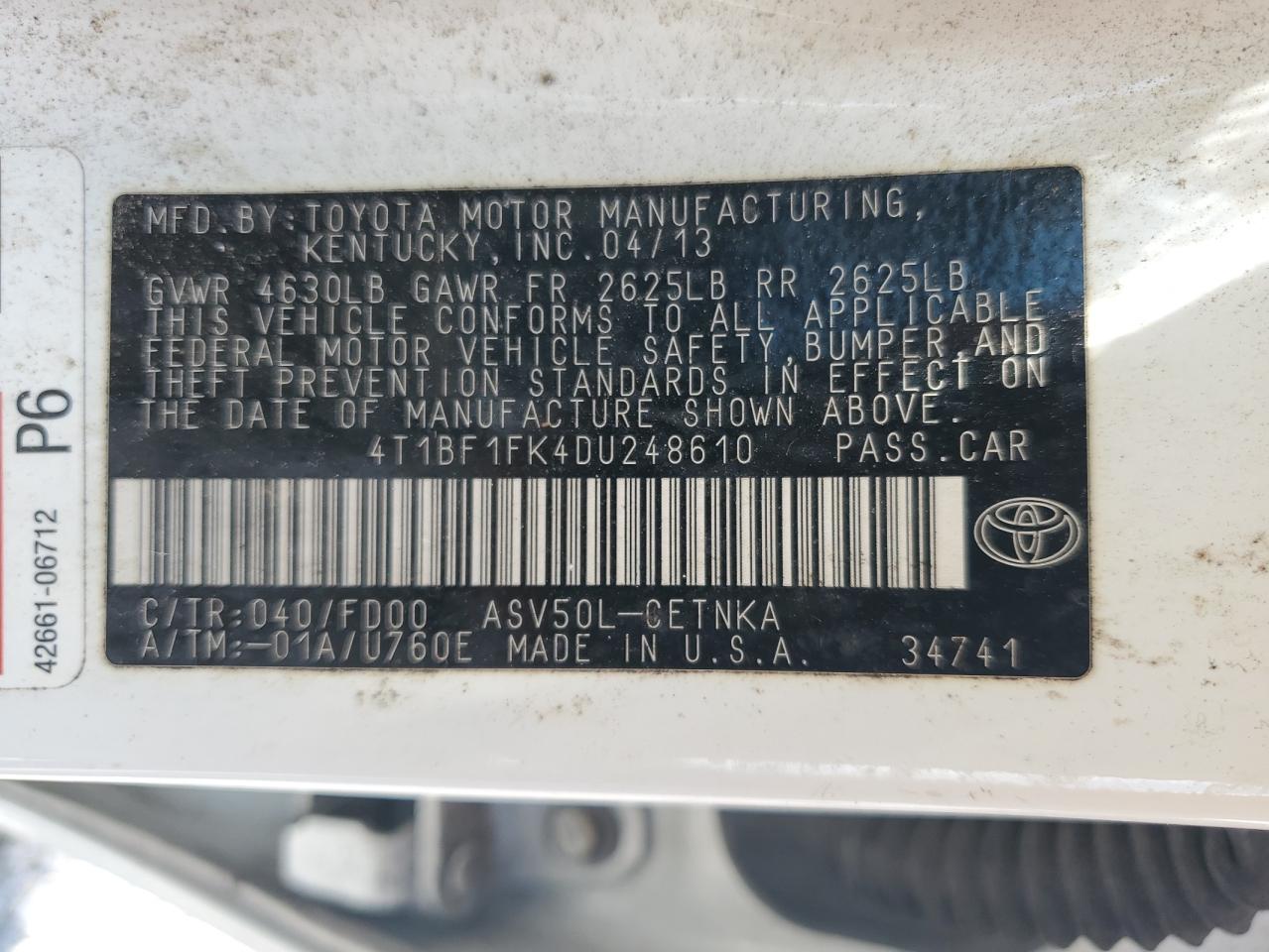 4T1BF1FK4DU248610 2013 Toyota Camry L