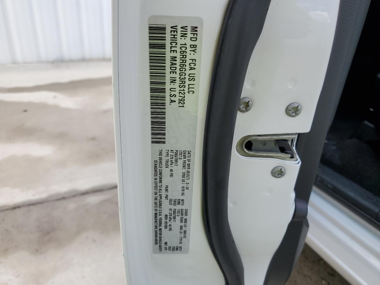 2024 Ram 1500 Classic Slt VIN: 1C6RR6GG3RS127921 Lot: 63791574