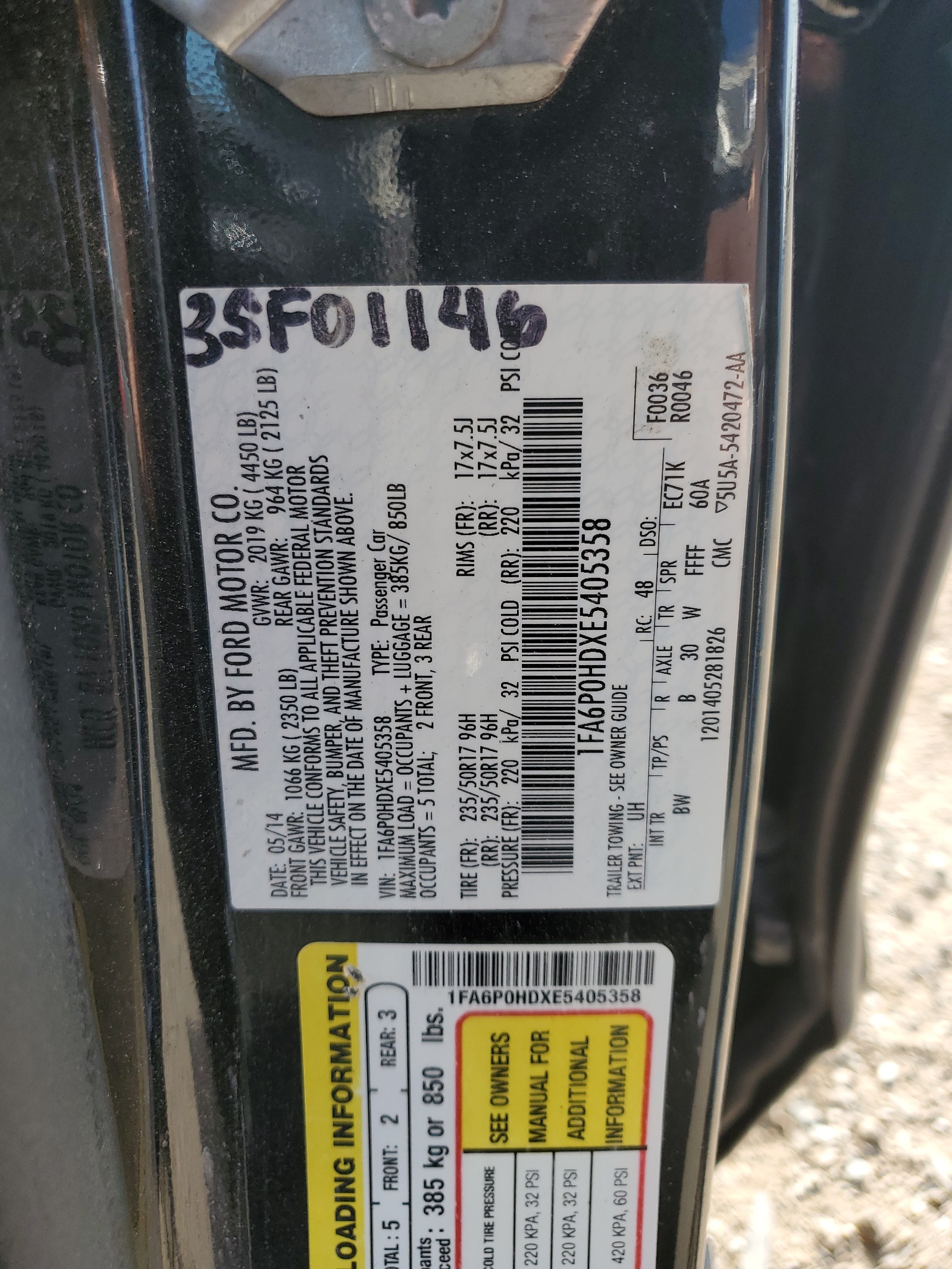 1FA6P0HDXE5405358 2014 Ford Fusion Se