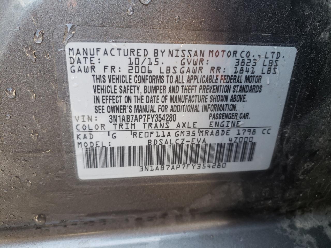 3N1AB7AP7FY354280 2015 Nissan Sentra S