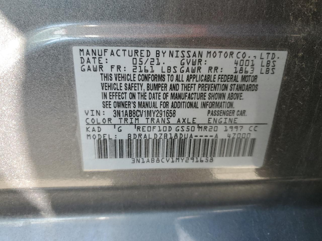 2021 Nissan Sentra Sv VIN: 3N1AB8CV1MY291658 Lot: 64563304