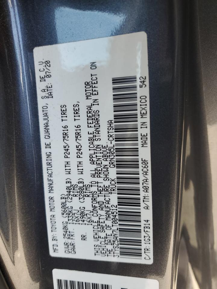 2020 Toyota Tacoma Access Cab VIN: 3TYSZ5AN7LT004512 Lot: 63191504