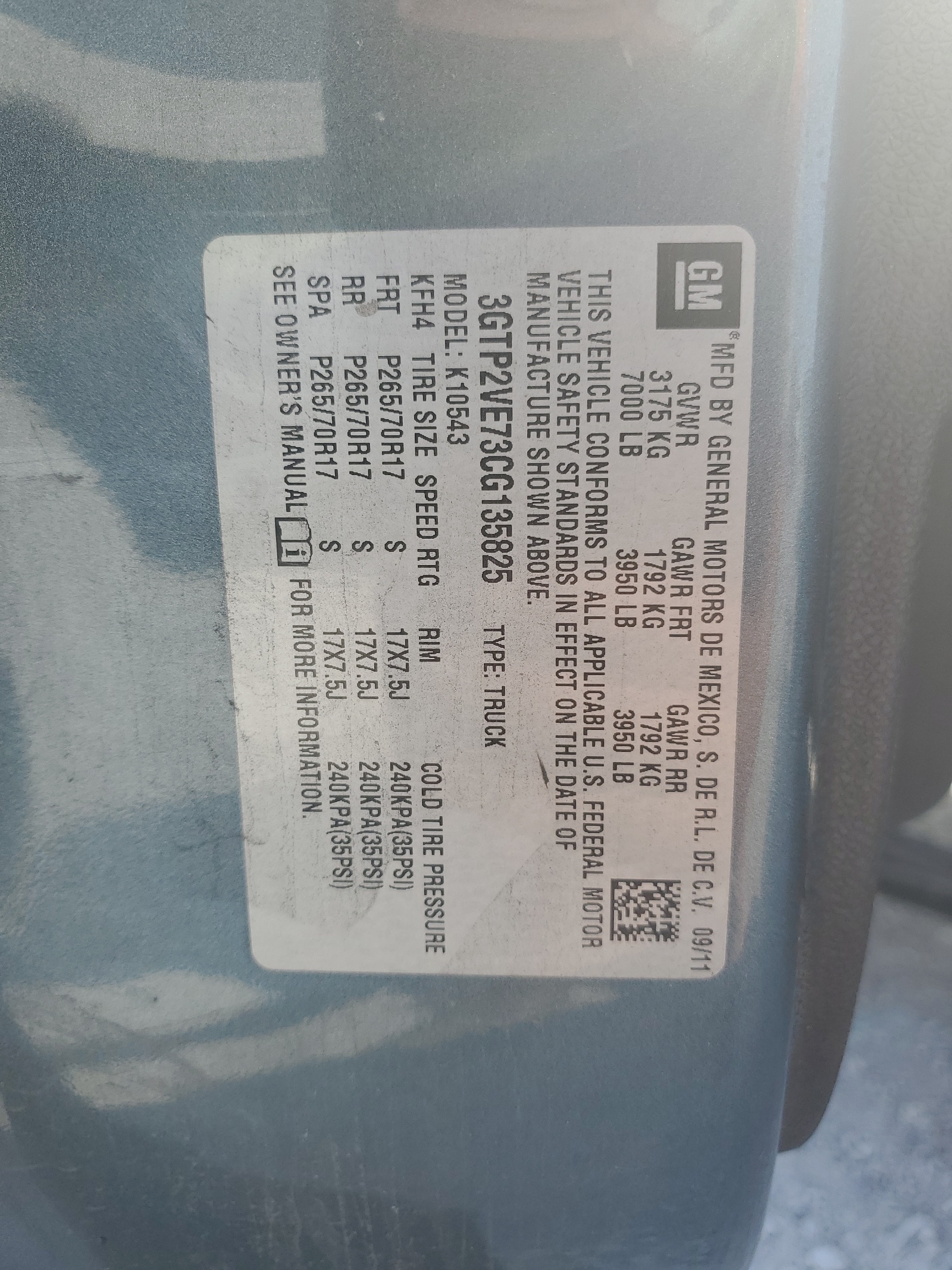 3GTP2VE73CG135825 2012 GMC Sierra K1500 Sle