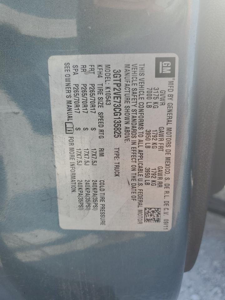 2012 GMC Sierra K1500 Sle VIN: 3GTP2VE73CG135825 Lot: 63223094