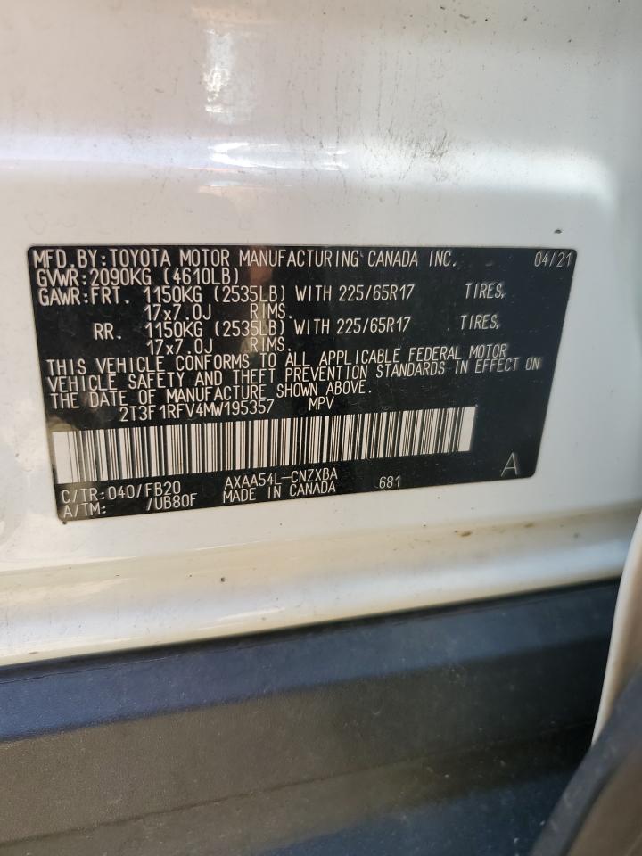 2T3F1RFV4MW195357 2021 Toyota Rav4 Le