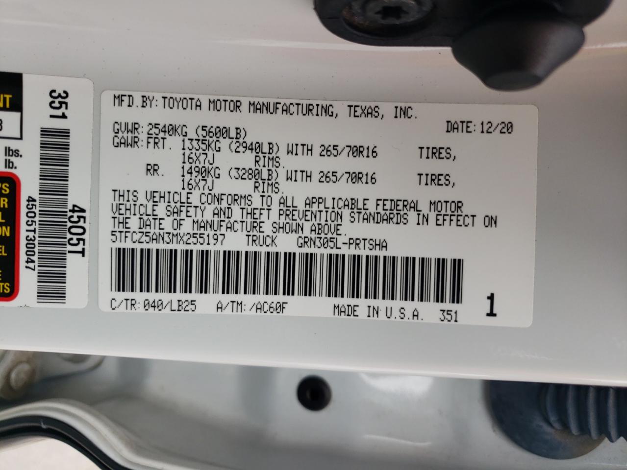 2021 Toyota Tacoma Double Cab VIN: 5TFCZ5AN3MX255197 Lot: 65060504