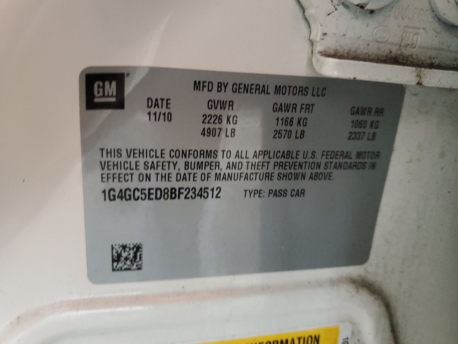 1G4GC5ED8BF234512 2011 Buick Lacrosse Cxl