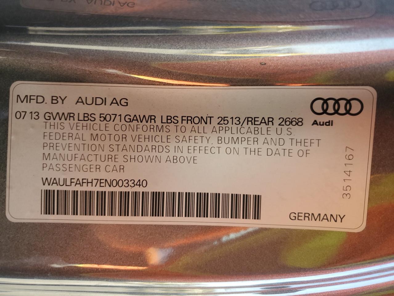 WAULFAFH7EN003340 2014 Audi A5 Premium Plus