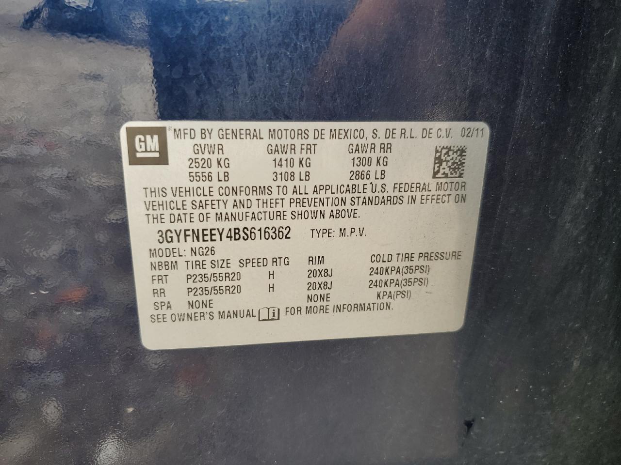 2011 Cadillac Srx Performance Collection VIN: 3GYFNEEY4BS616362 Lot: 63234604