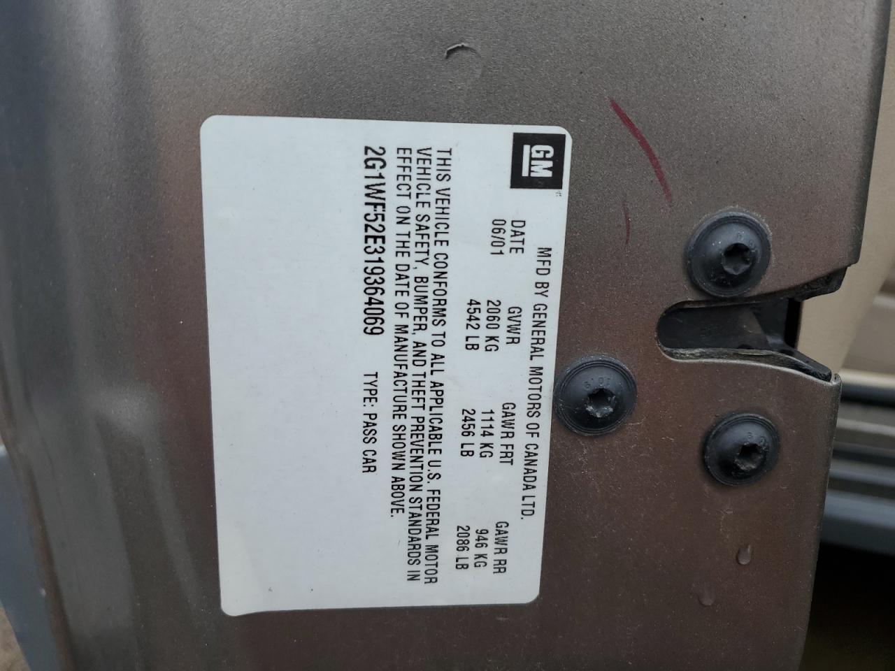 2001 Chevrolet Impala VIN: 2G1WF52E319364069 Lot: 62067624