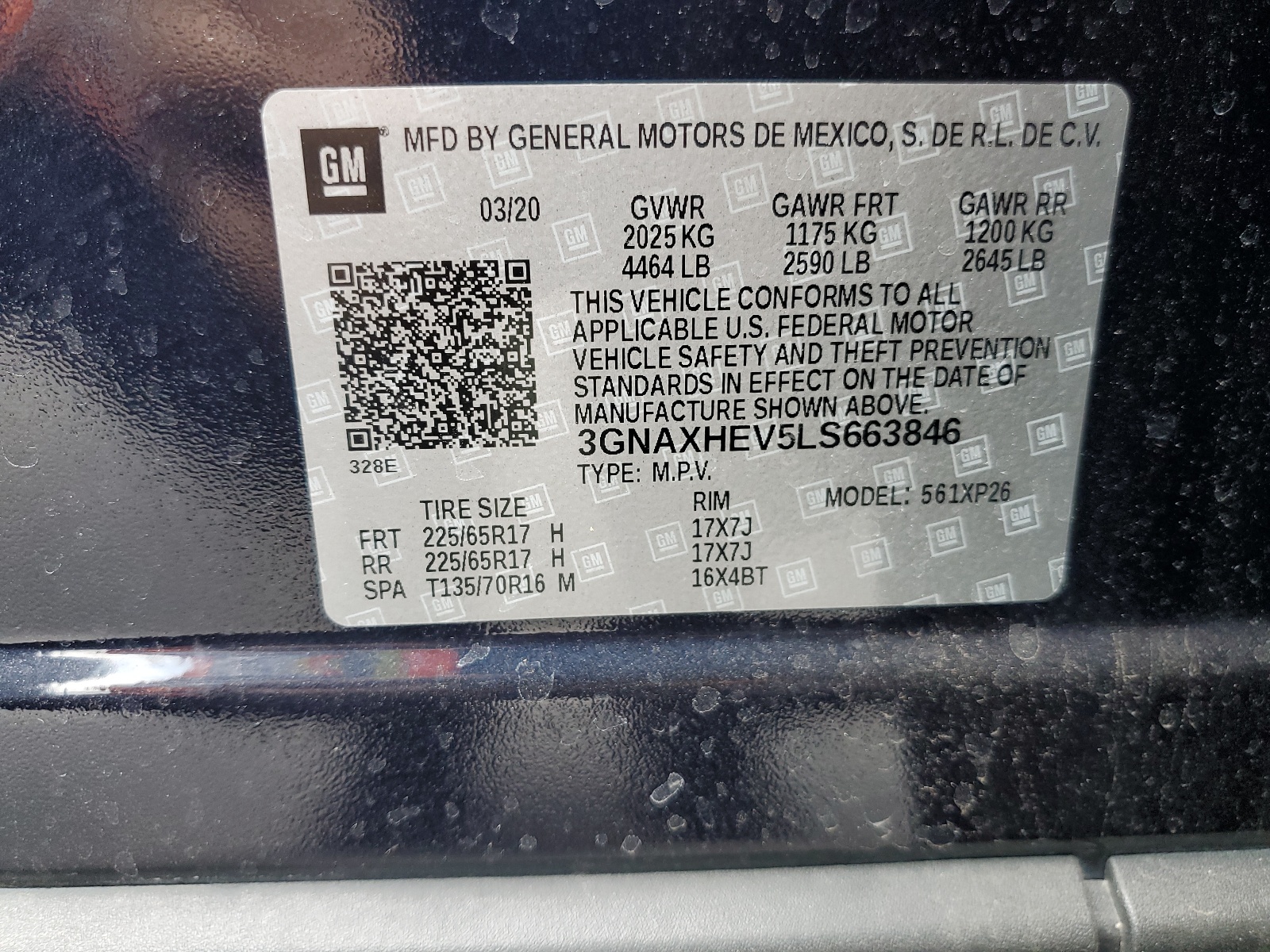 3GNAXHEV5LS663846 2020 Chevrolet Equinox Ls