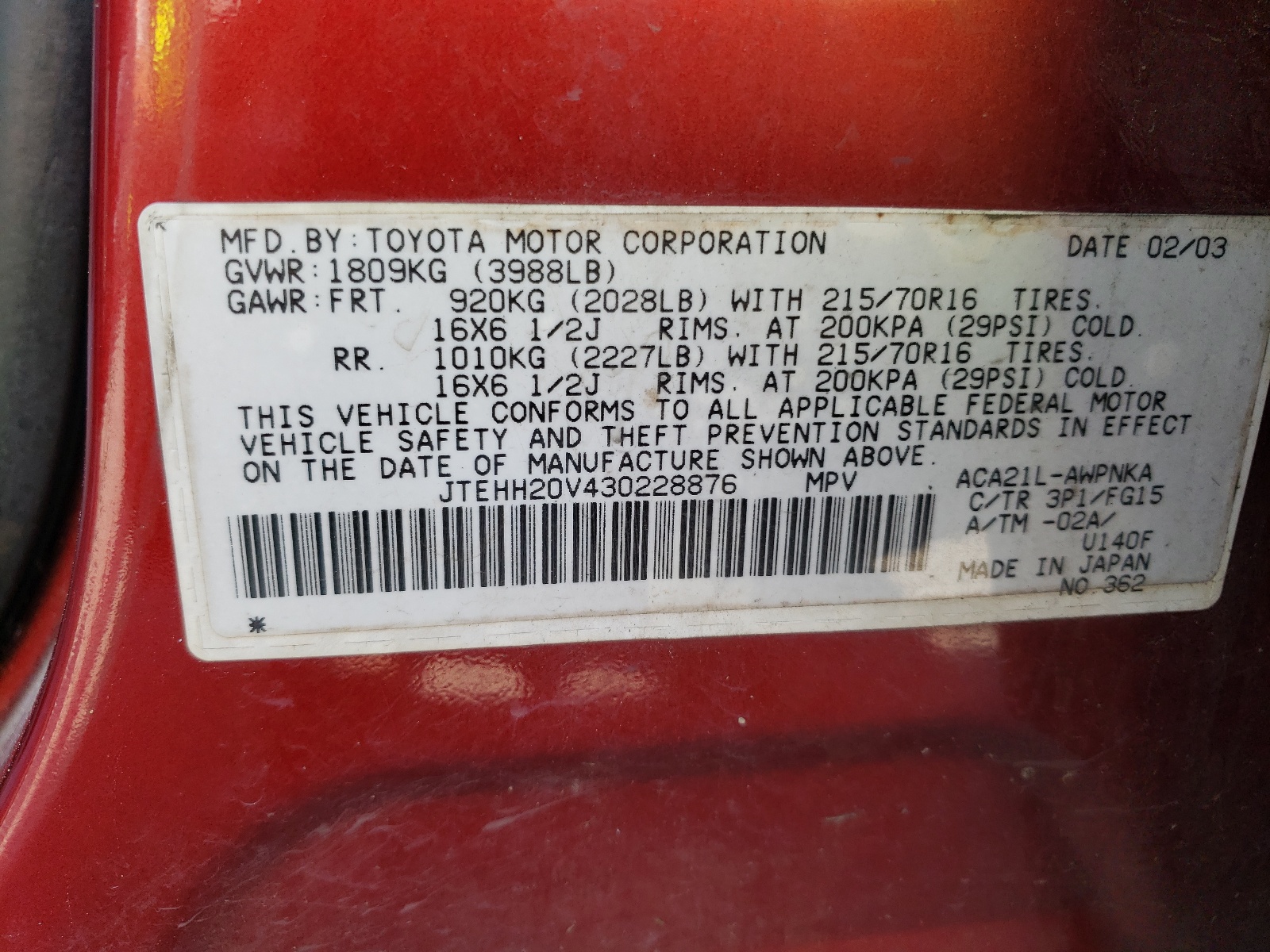 JTEHH20V430228876 2003 Toyota Rav4