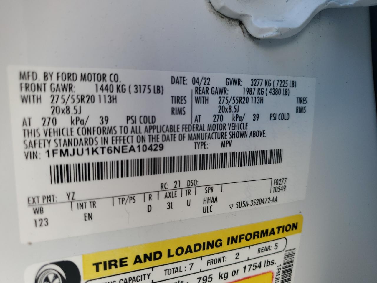 2022 Ford Expedition Limited VIN: 1FMJU1KT6NEA10429 Lot: 64413474