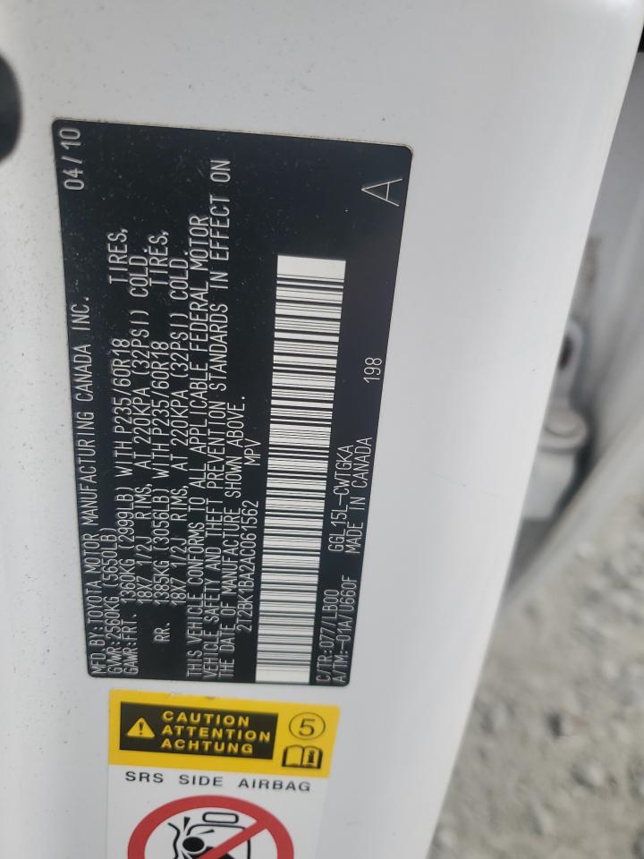 2010 Lexus Rx 350 VIN: 2T2BK1BA2AC061562 Lot: 63428554