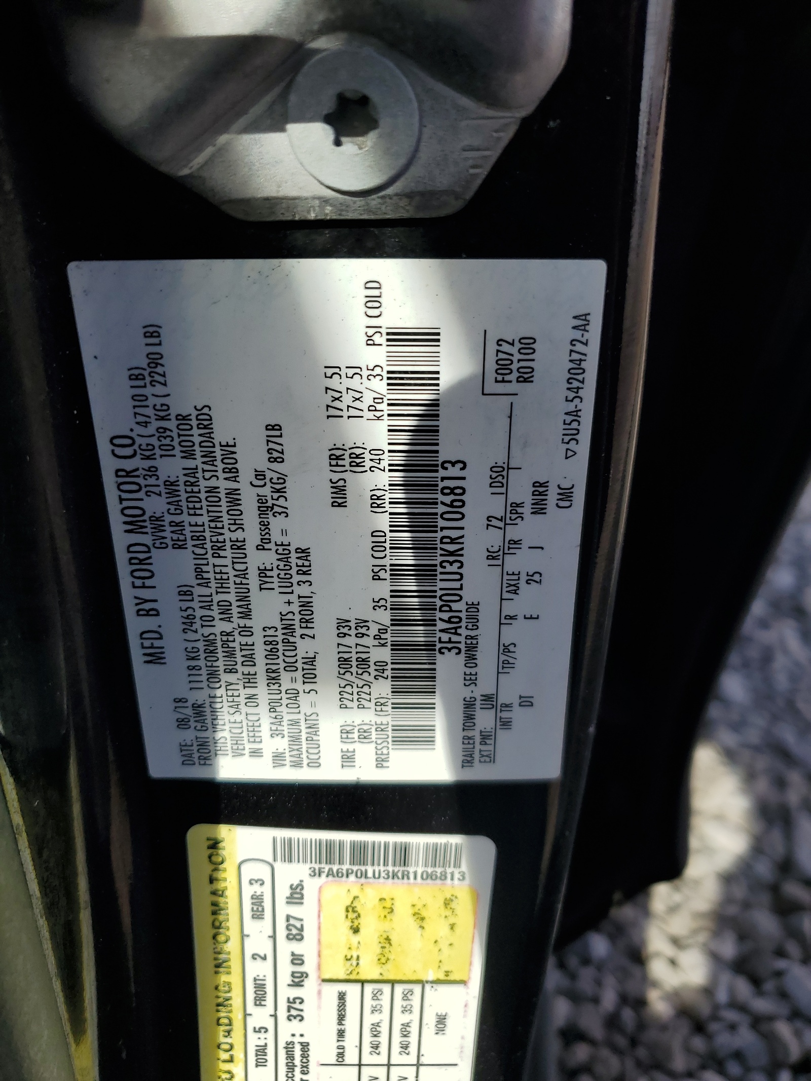 3FA6P0LU3KR106813 2019 Ford Fusion Se