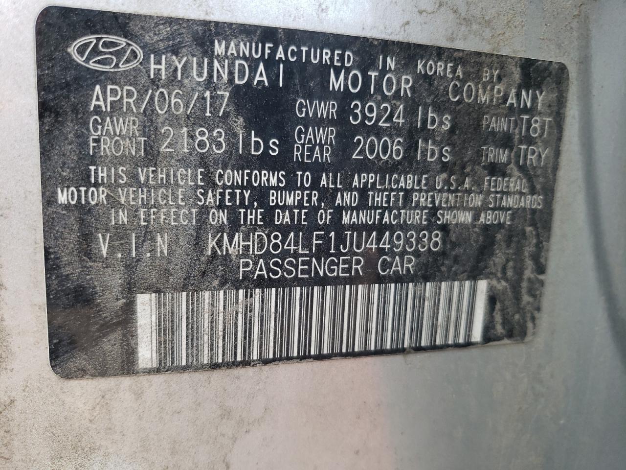 2018 Hyundai Elantra Sel VIN: KMHD84LF1JU449338 Lot: 64264914