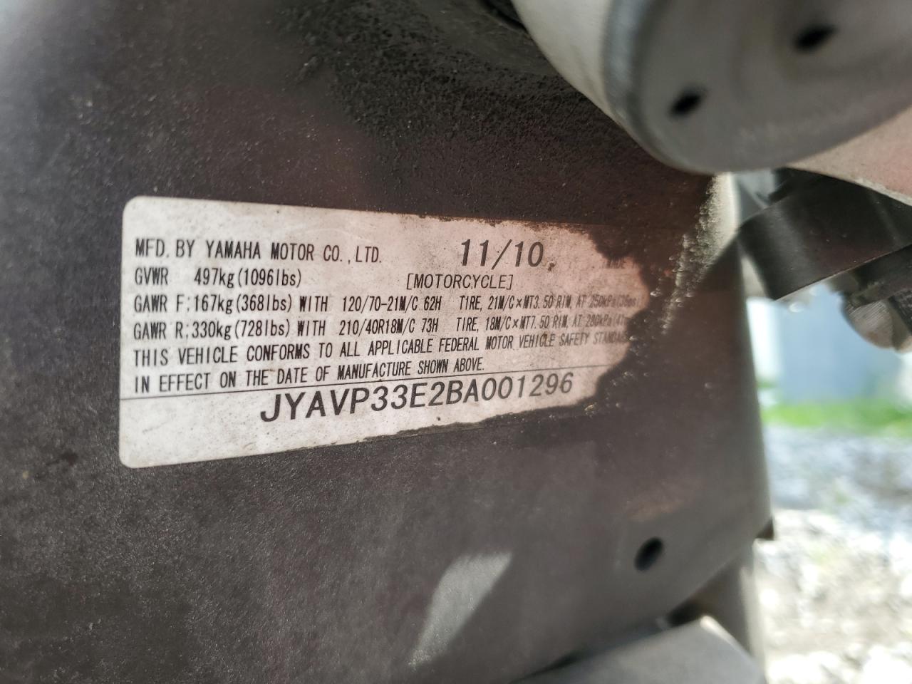 2011 Yamaha Xvs1300 Cu VIN: JYAVP33E2BA001296 Lot: 62988414