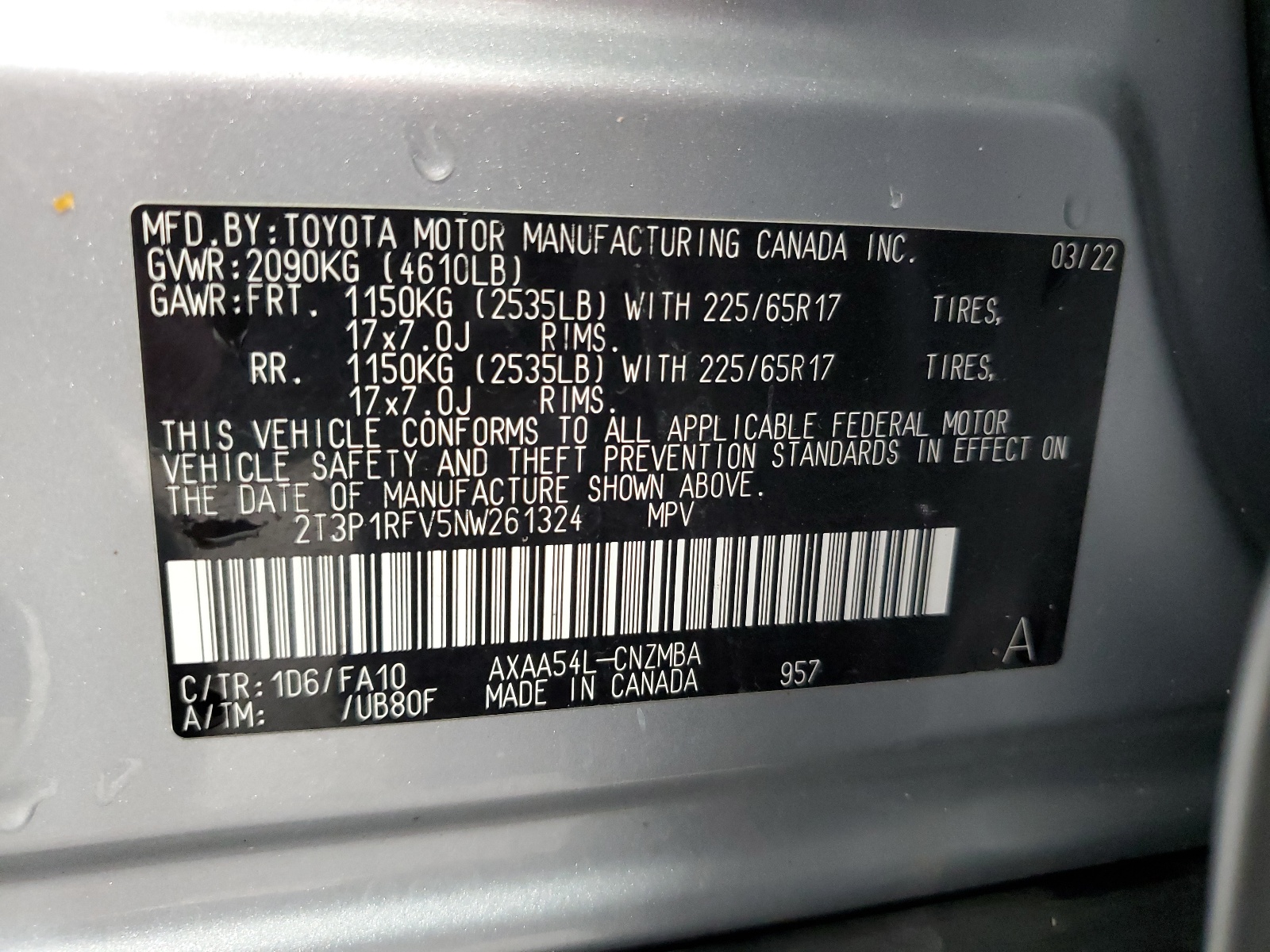 2T3P1RFV5NW261324 2022 Toyota Rav4 Xle