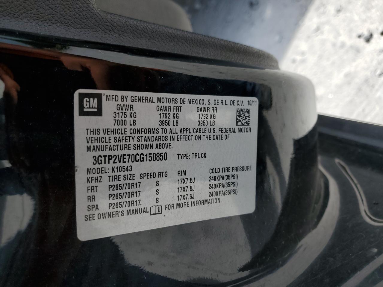 2012 GMC Sierra K1500 Sle VIN: 3GTP2VE70CG150850 Lot: 61687824