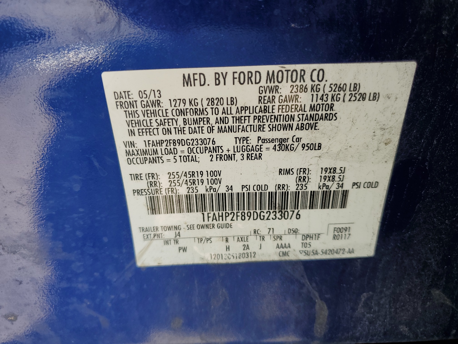 1FAHP2F89DG233076 2013 Ford Taurus Limited