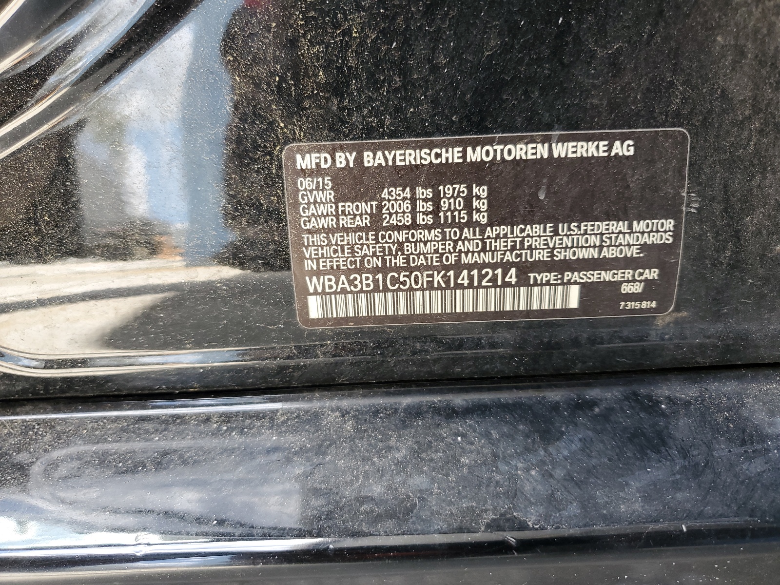 WBA3B1C50FK141214 2015 BMW 320 I