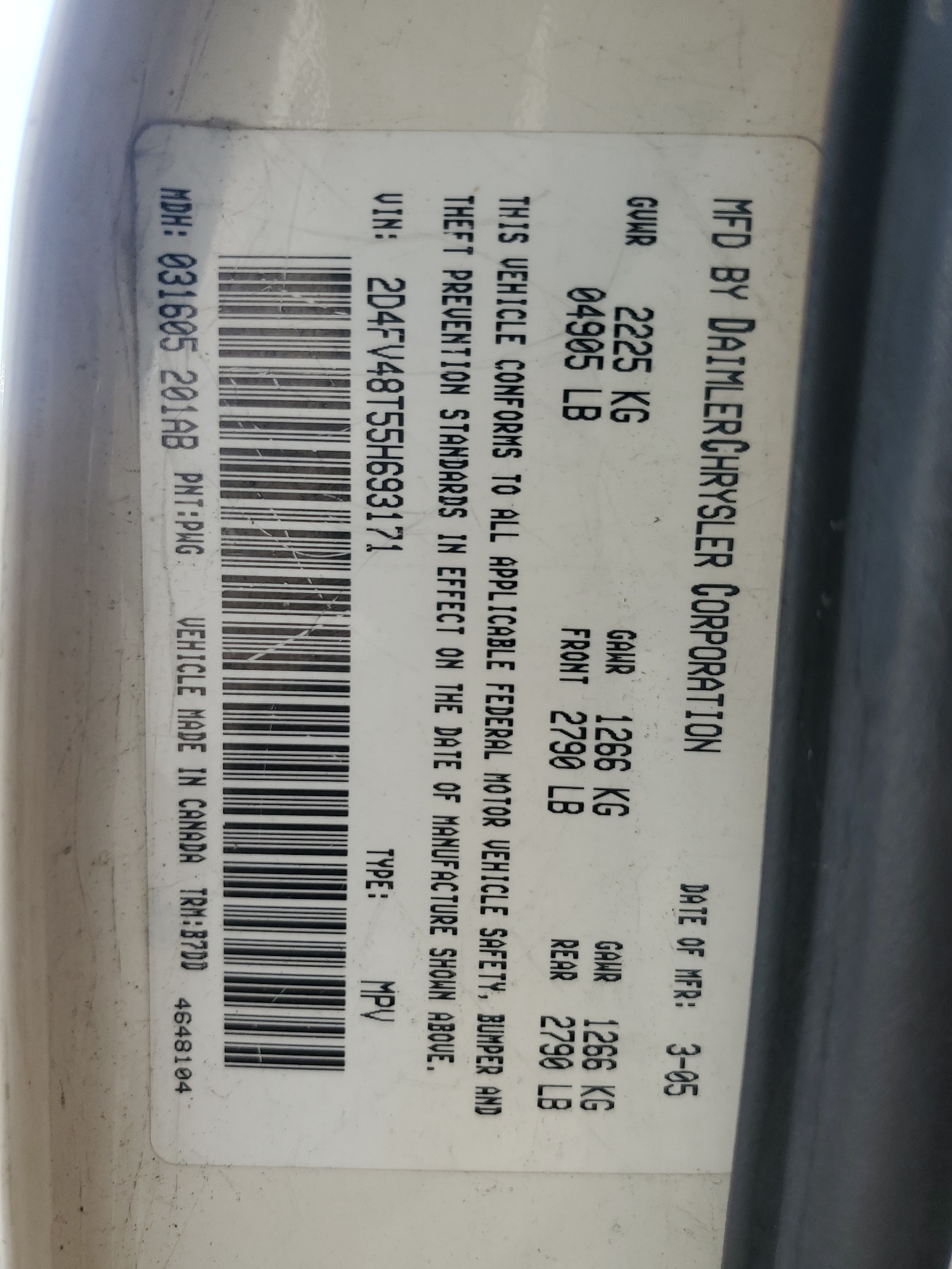 2D4FV48T55H693171 2005 Dodge Magnum Se