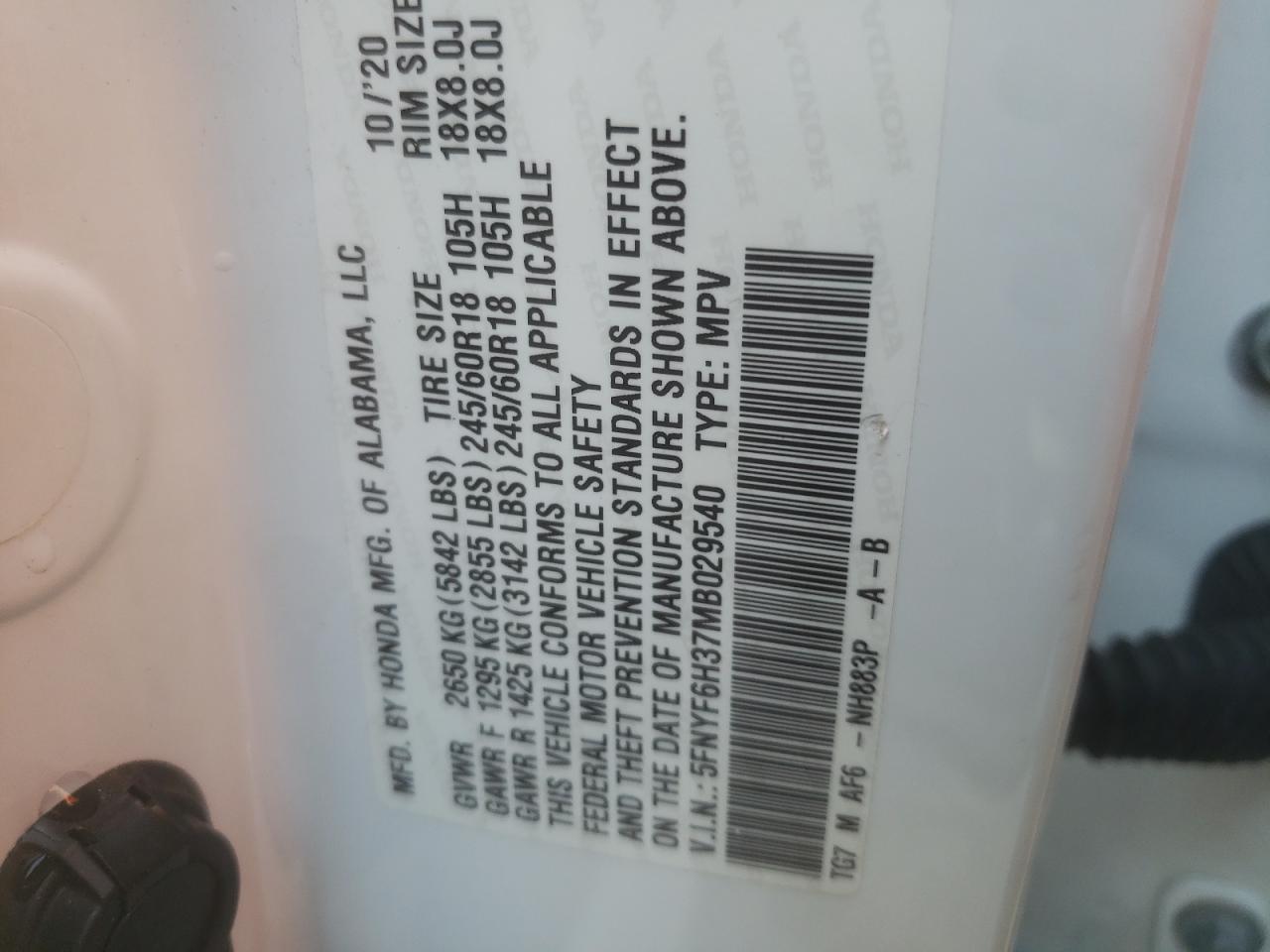 2021 Honda Pilot Ex VIN: 5FNYF6H37MB029540 Lot: 62517794