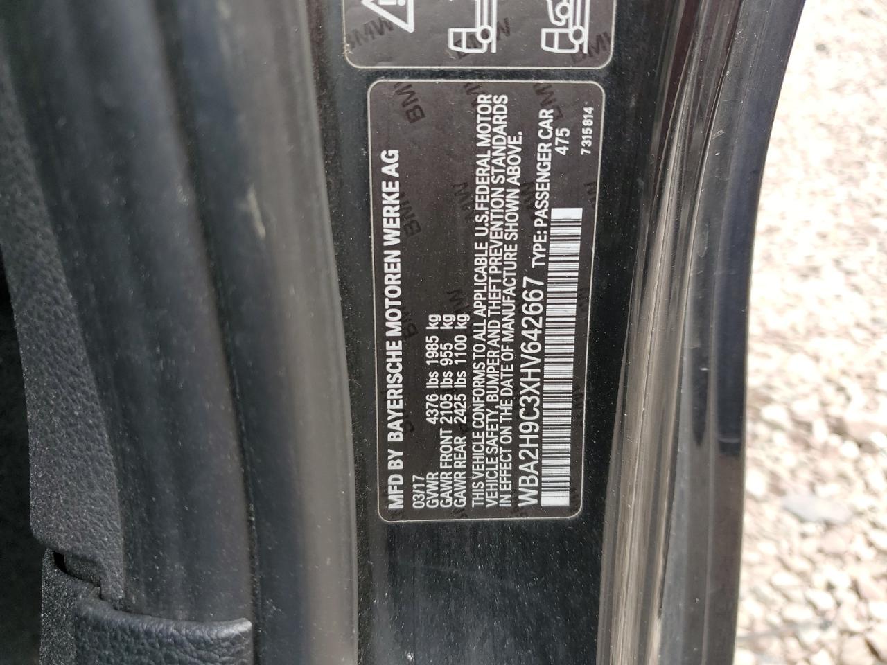 2017 BMW 230Xi VIN: WBA2H9C3XHV642667 Lot: 65025034