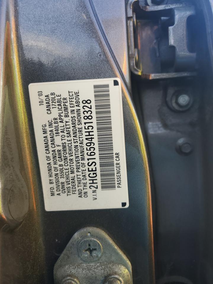 2004 Honda Civic Lx VIN: 2HGES16594H518328 Lot: 64246094