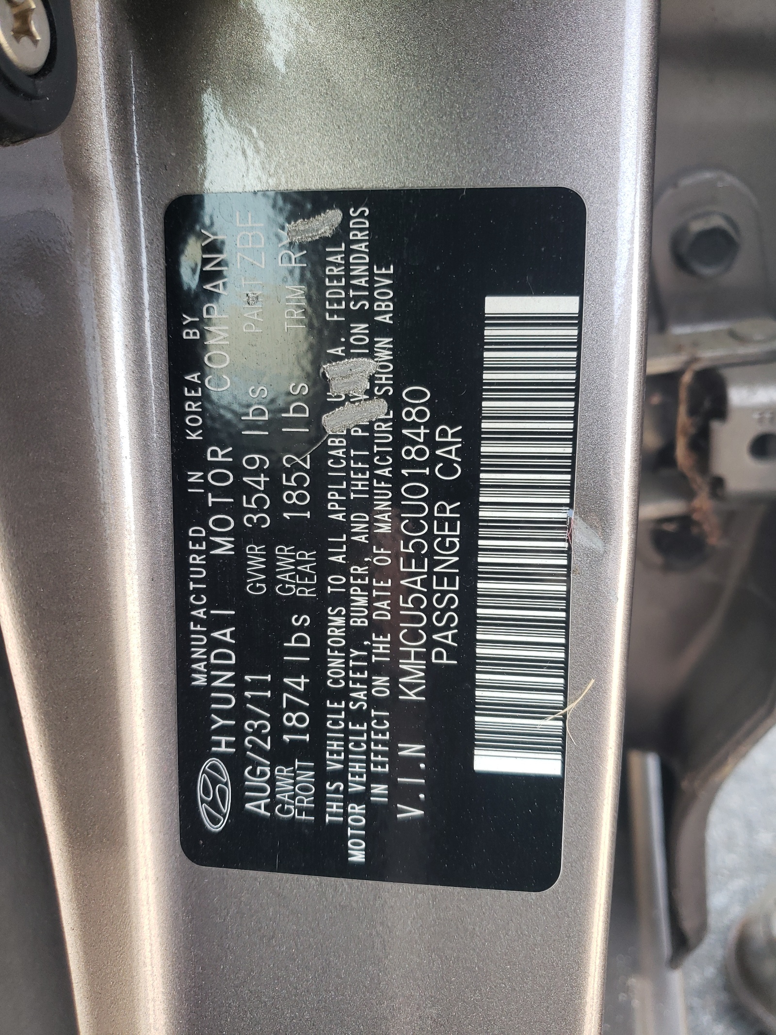 KMHCU5AE5CU018480 2012 Hyundai Accent Gls