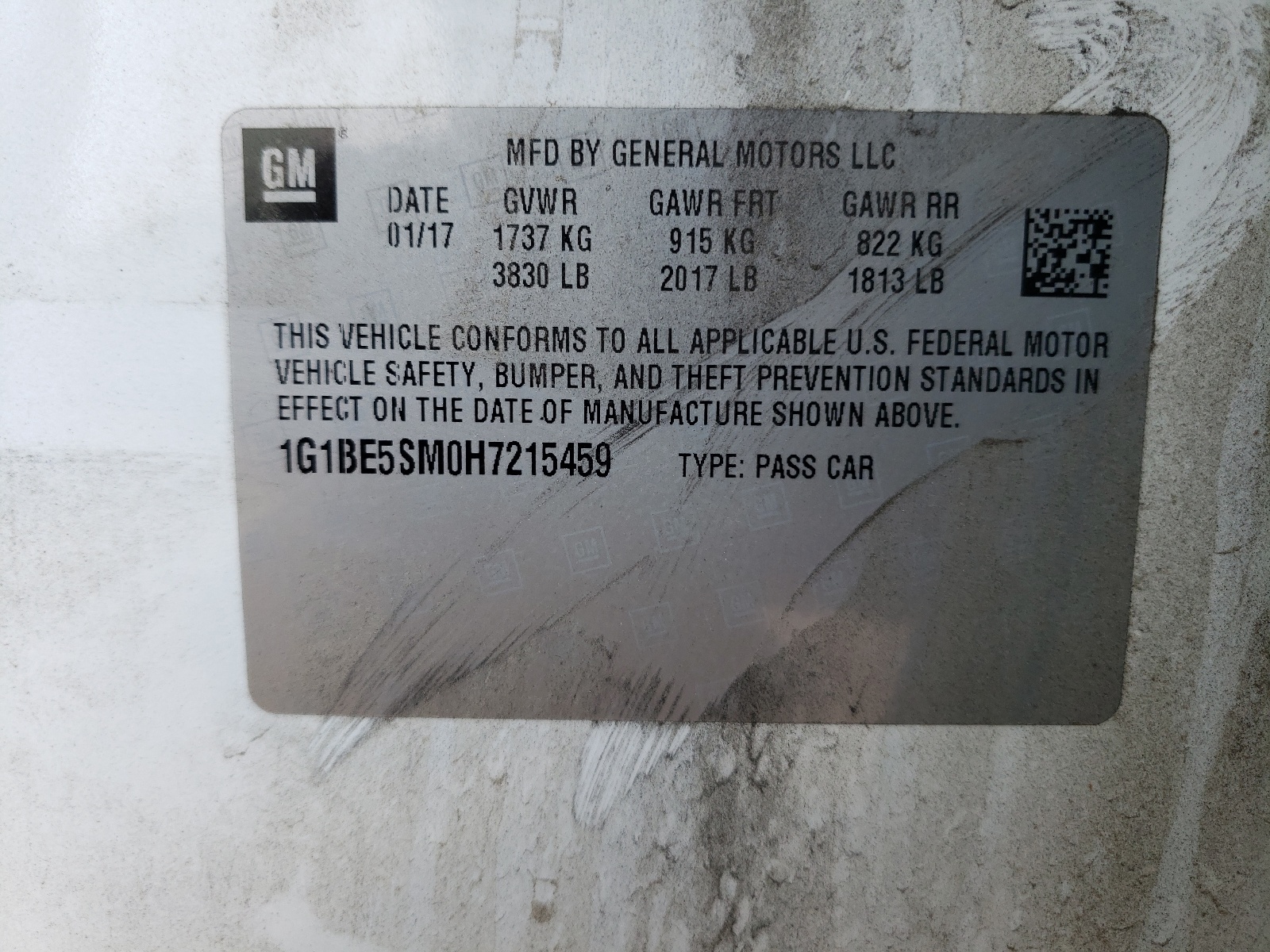 1G1BE5SM0H7215459 2017 Chevrolet Cruze Lt