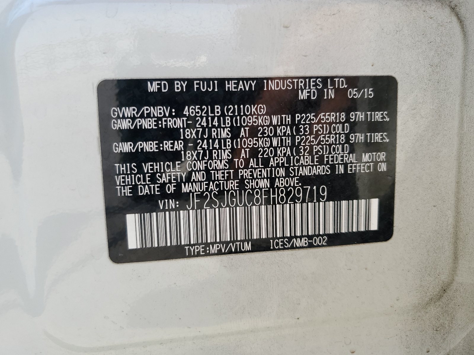 JF2SJGUC8FH829719 2015 Subaru Forester 2.0Xt Touring