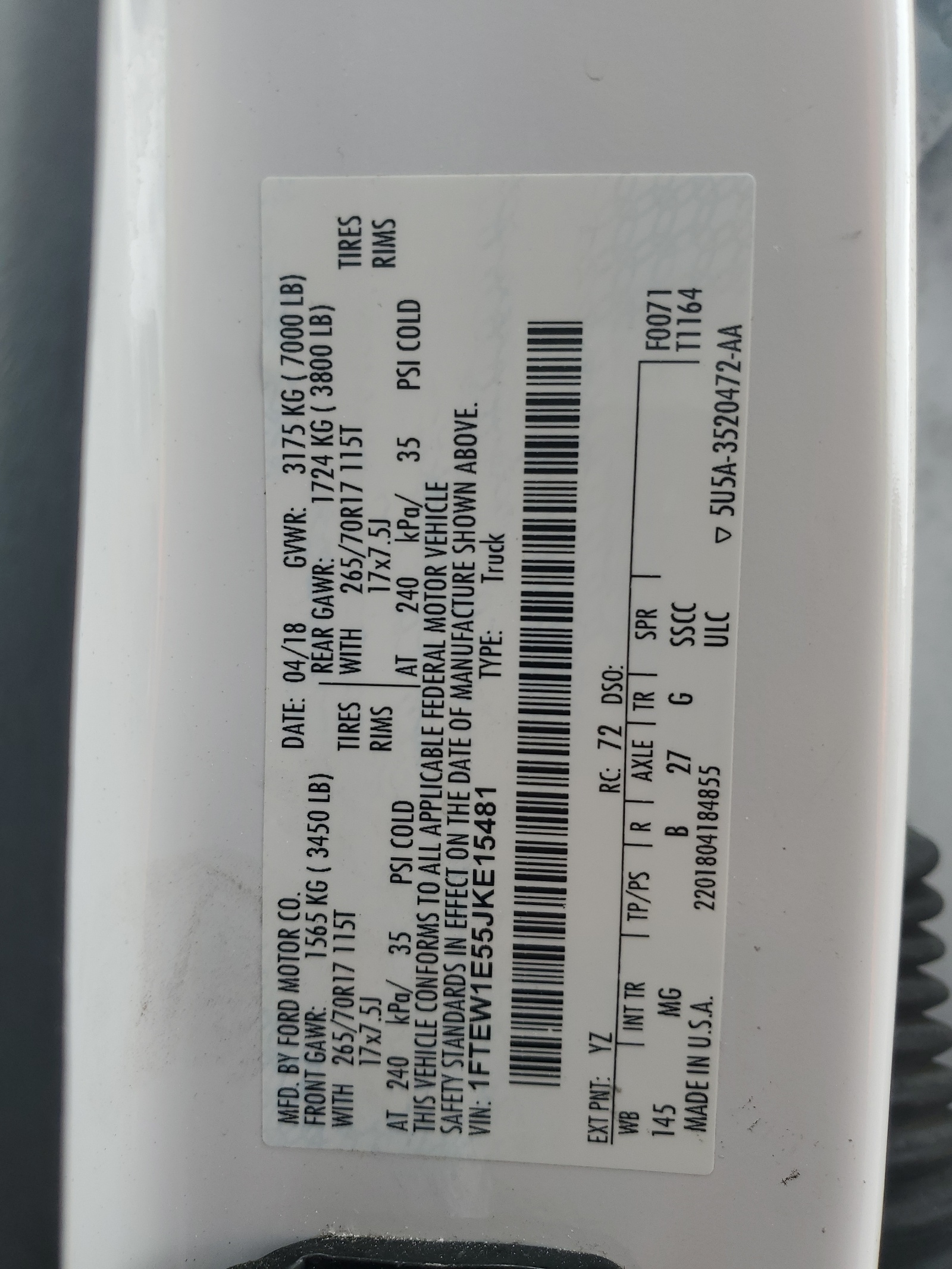 1FTEW1E55JKE15481 2018 Ford F150 Supercrew