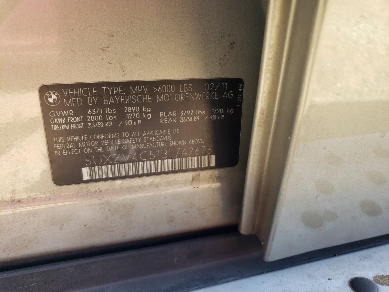 2011 BMW X5 xDrive35I VIN: 5UXZV4C51BL742673 Lot: 65033754