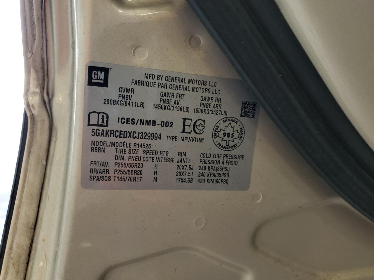 2012 Buick Enclave VIN: 5GAKRCEDXCJ329994 Lot: 62432404