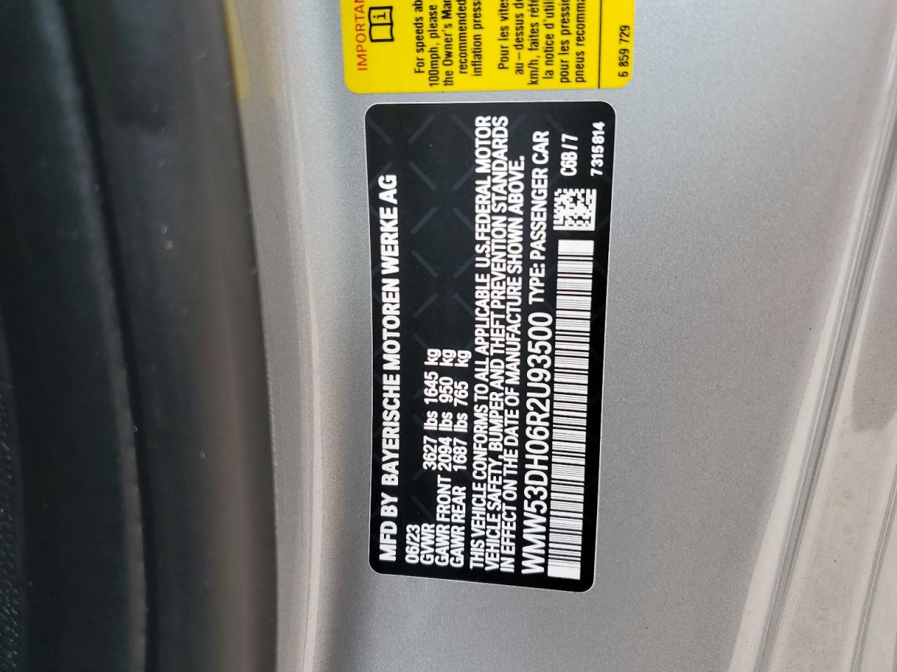 2024 Mini Cooper S VIN: WMW53DH06R2U93500 Lot: 63457894