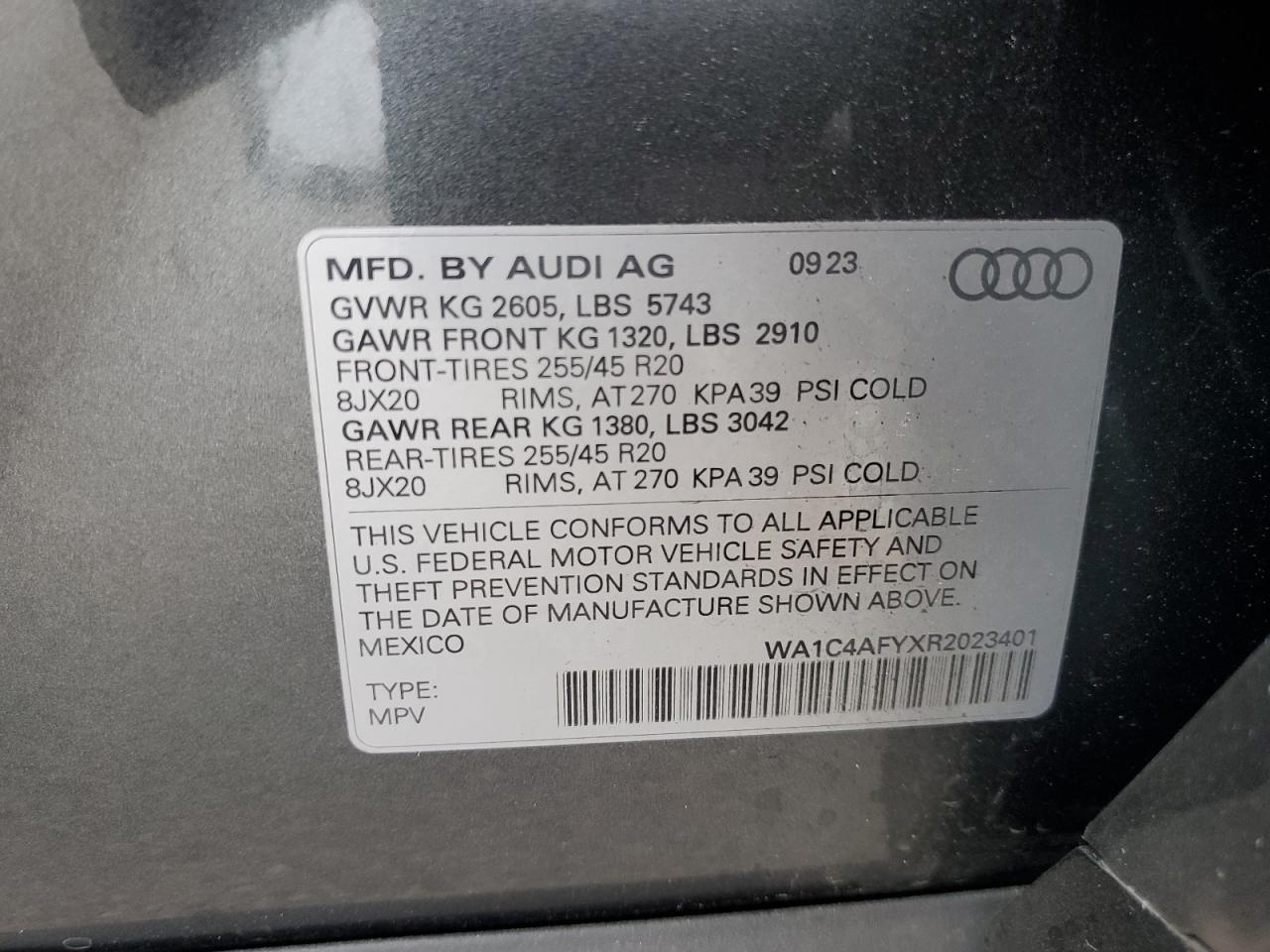 2024 Audi Sq5 Prestige VIN: WA1C4AFYXR2023401 Lot: 64296354