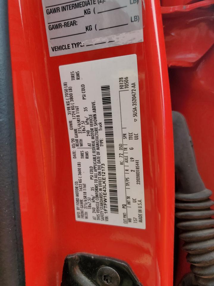 2020 Ford F150 Supercrew VIN: 1FTFW1E43LKE12173 Lot: 64437644