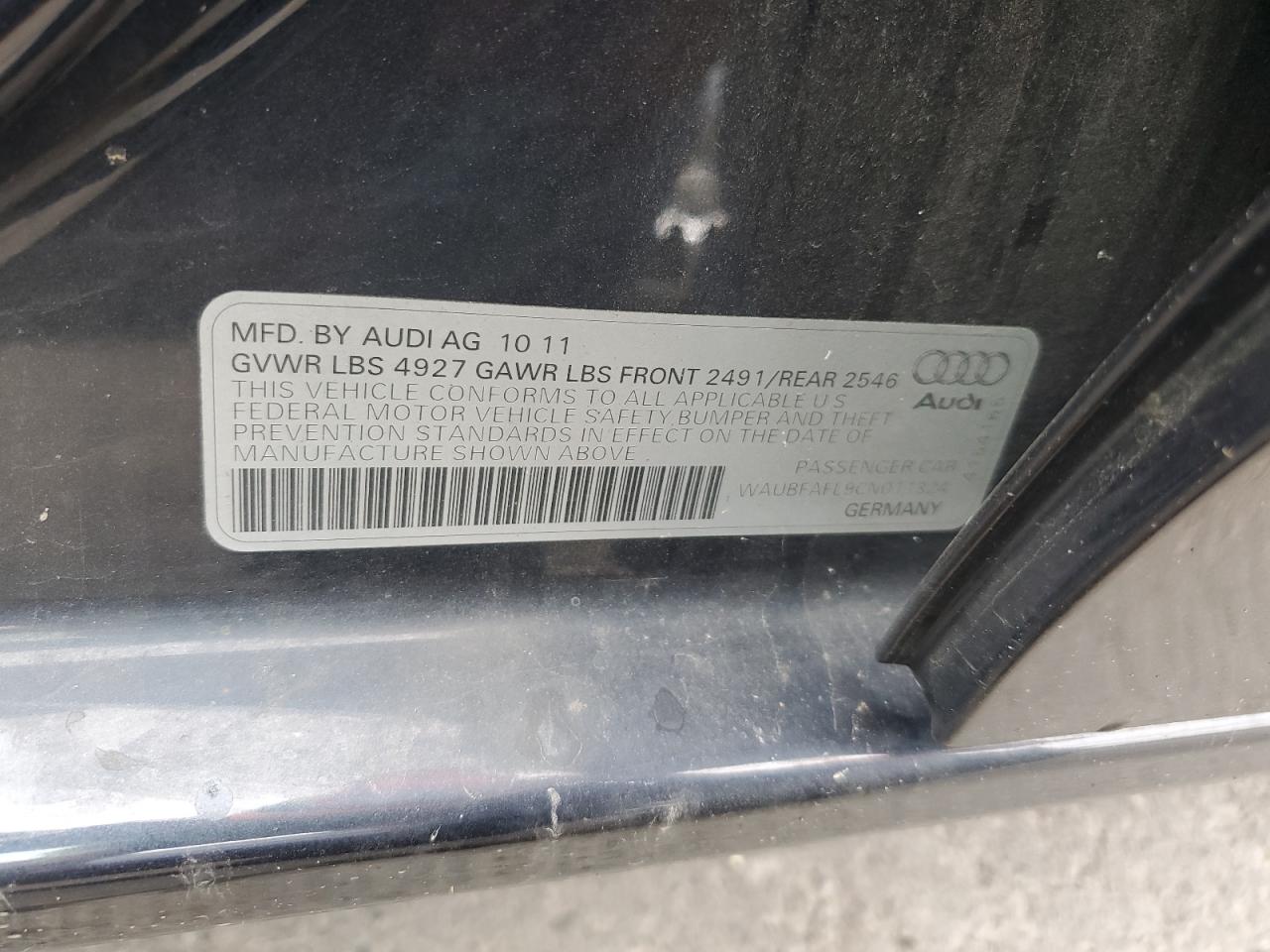 2012 Audi A4 Premium VIN: WAUBFAFL9CN011324 Lot: 63864164