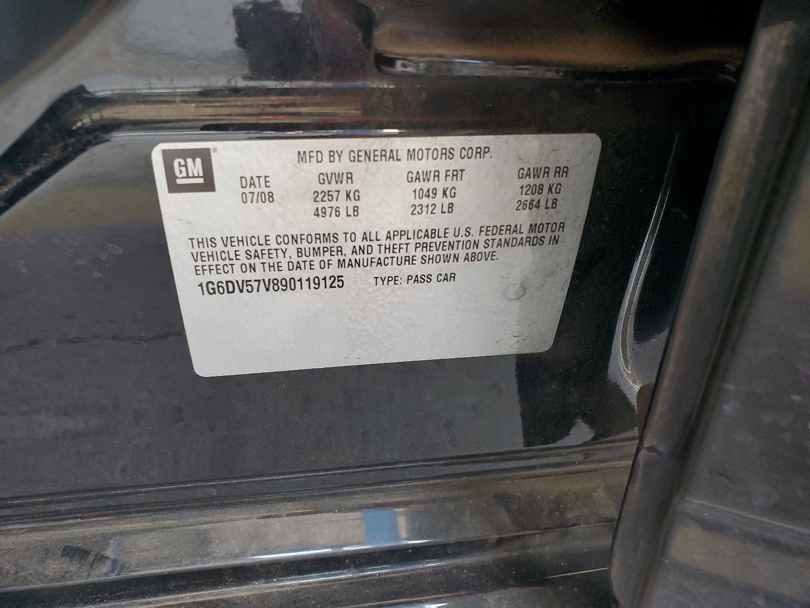 1G6DV57V890119125 2009 Cadillac Cts Hi Feature V6