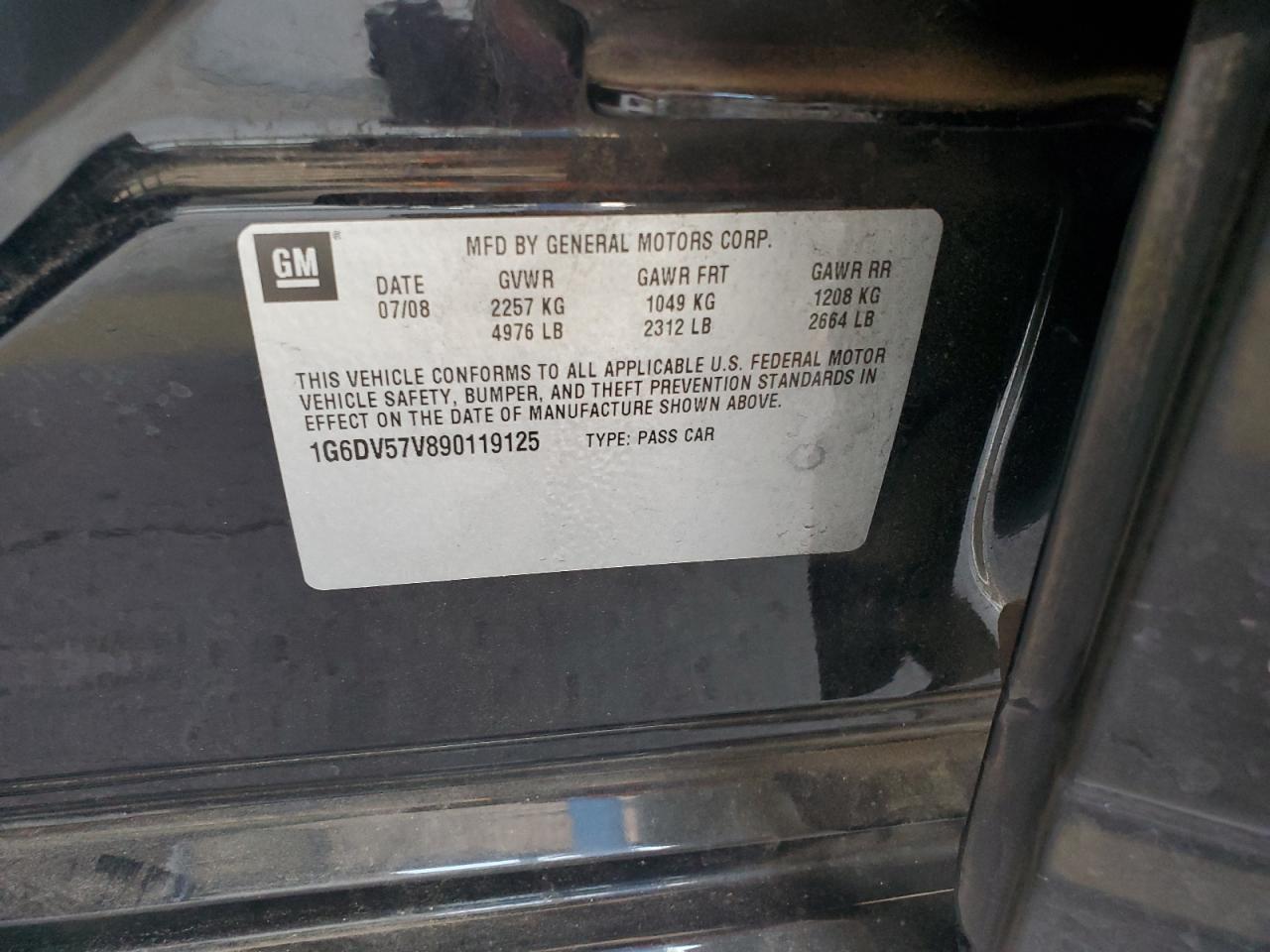 2009 Cadillac Cts Hi Feature V6 VIN: 1G6DV57V890119125 Lot: 63265404