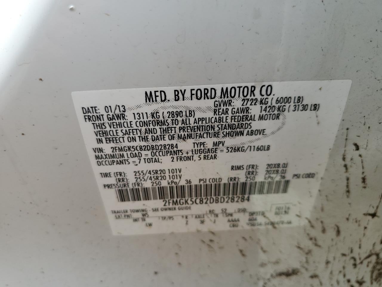 2FMGK5C82DBD28284 2013 Ford Flex Sel