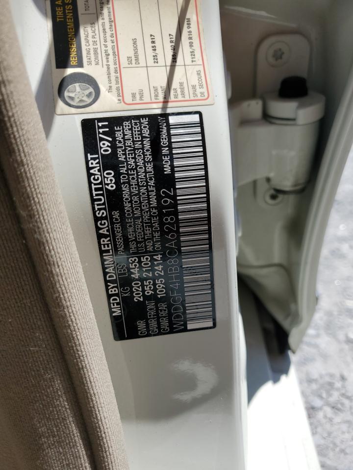 2012 Mercedes-Benz C 250 VIN: WDDGF4HB8CA628192 Lot: 61398354