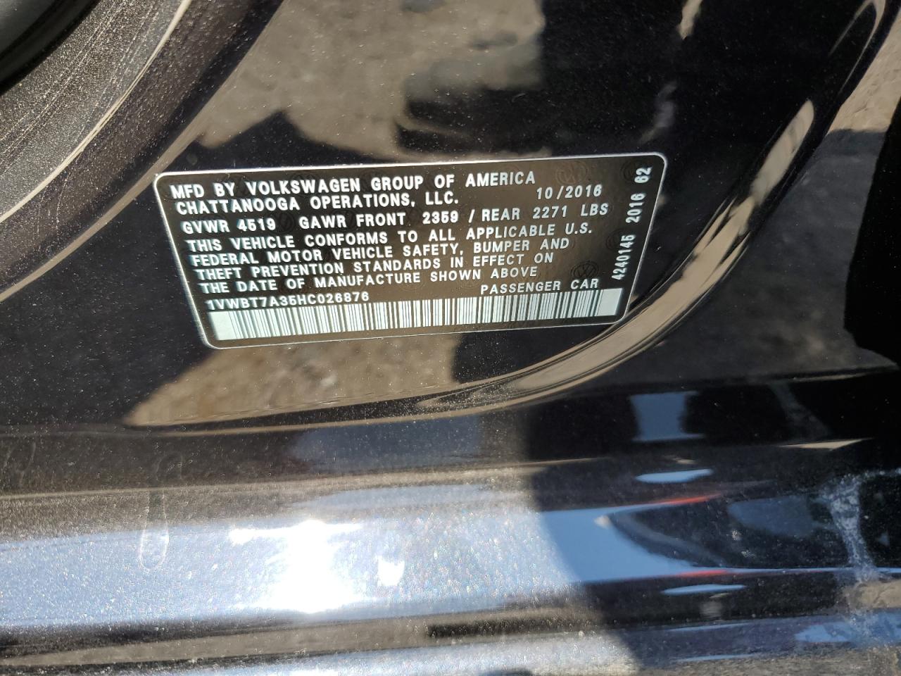 2017 Volkswagen Passat Se VIN: 1VWBT7A35HC026876 Lot: 62906914