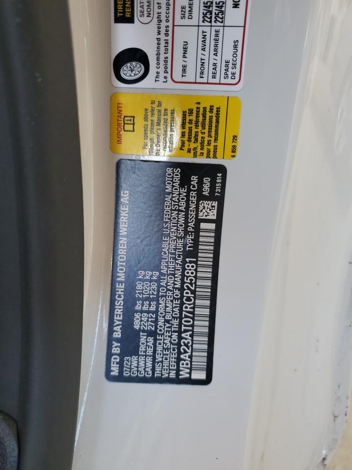 2024 BMW 430I VIN: WBA23AT07RCP25881 Lot: 65450104