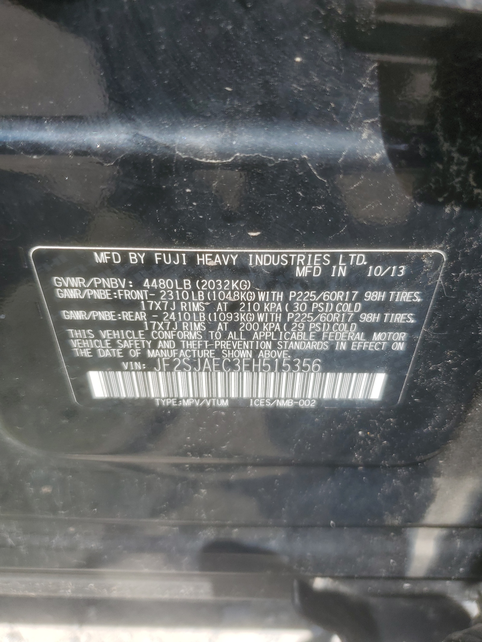 JF2SJAEC3EH515356 2014 Subaru Forester 2.5I Premium