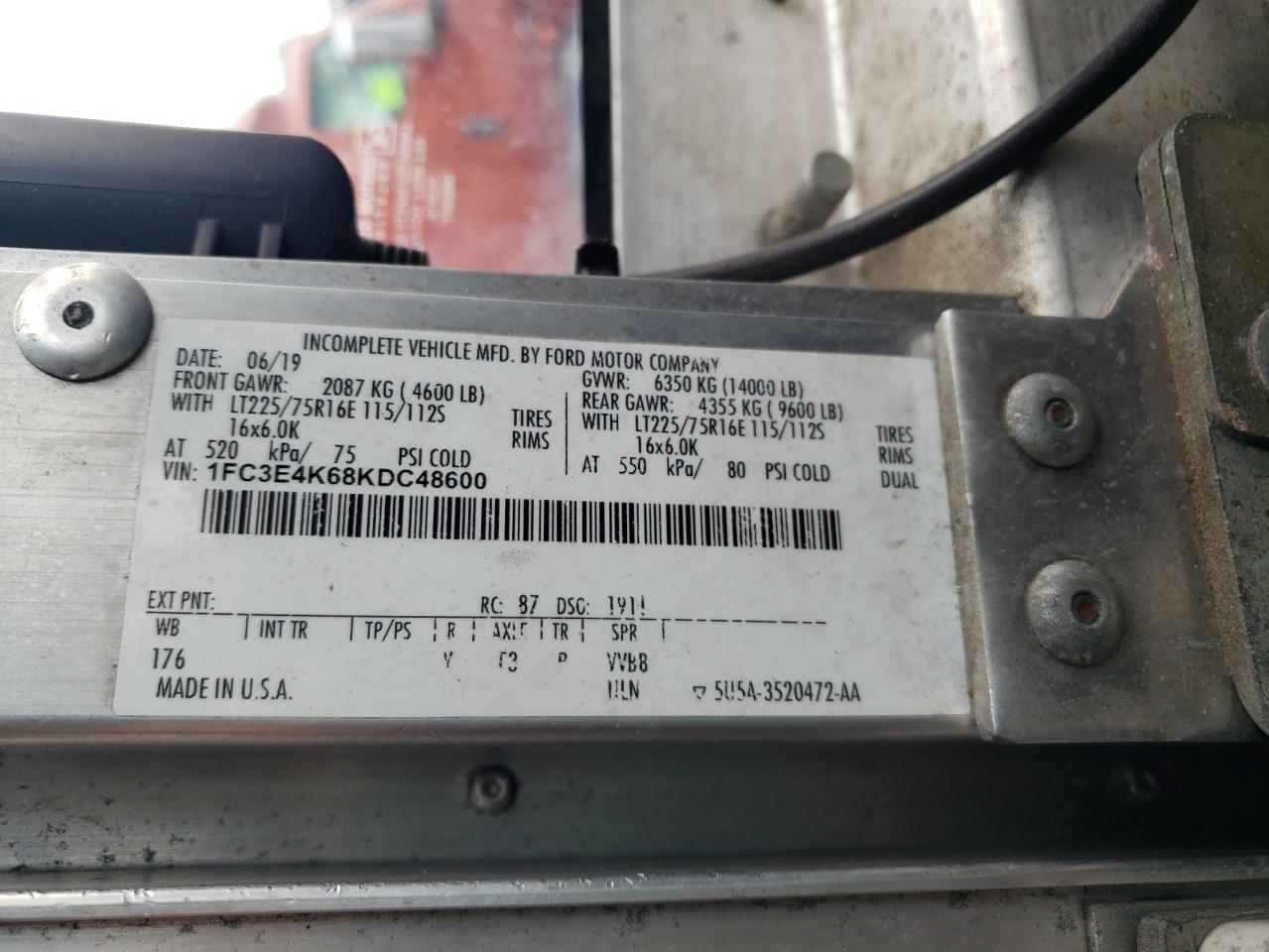 2019 Ford Econoline E450 Super Duty Commercial Str VIN: 1FC3E4K68KDC48600 Lot: 61377264