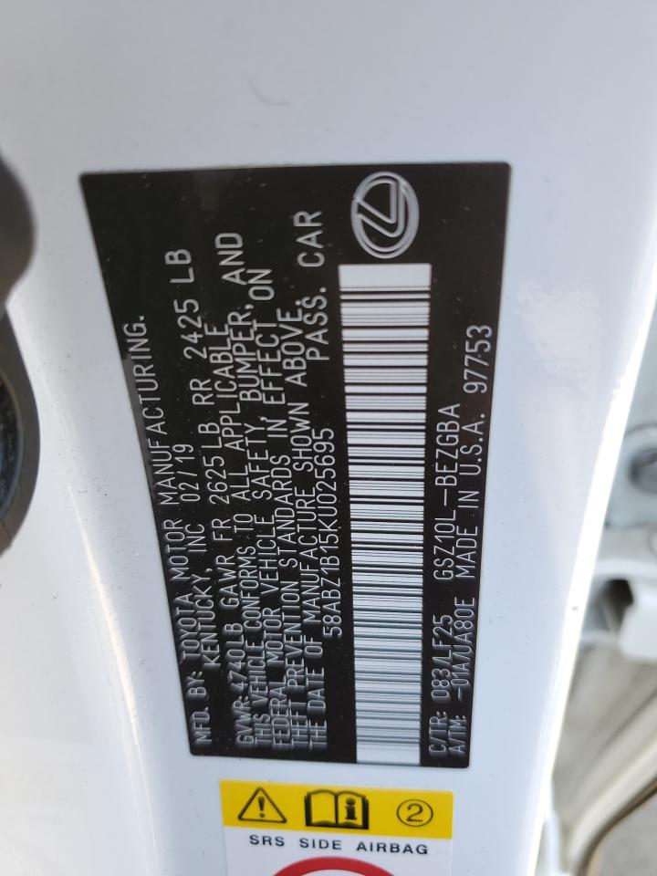 2019 Lexus Es 350 VIN: 58ABZ1B15KU025695 Lot: 63138464