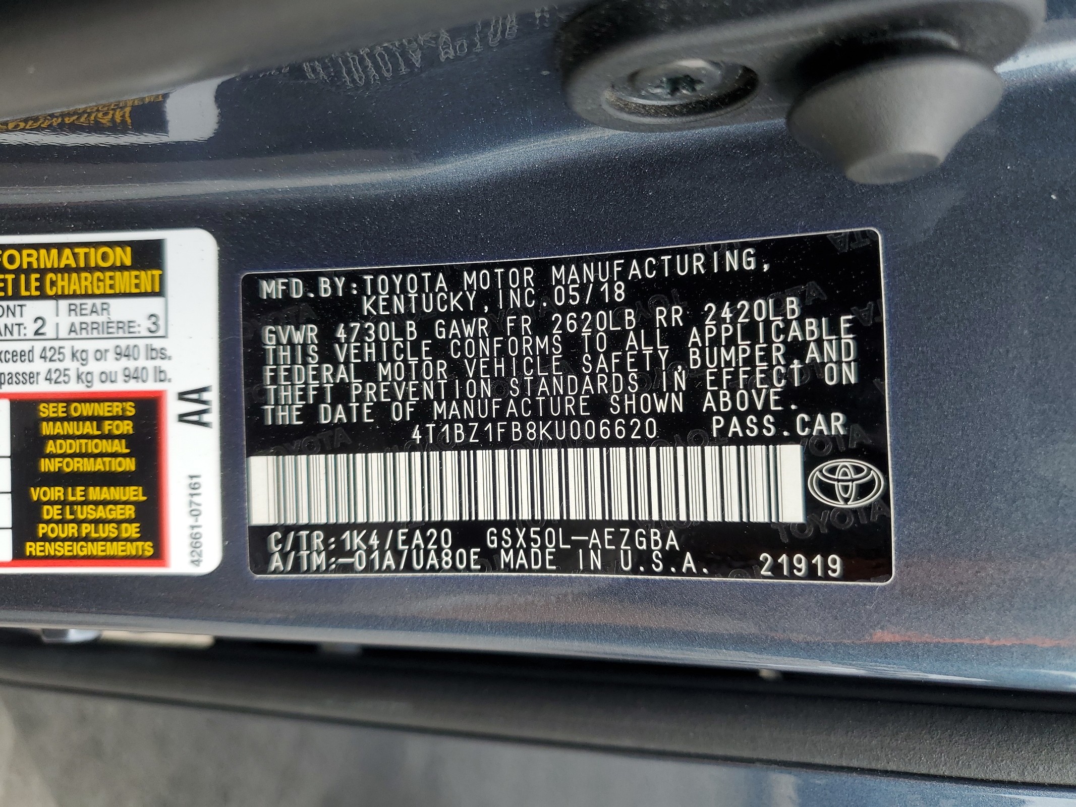 4T1BZ1FB8KU006620 2019 Toyota Avalon Xle