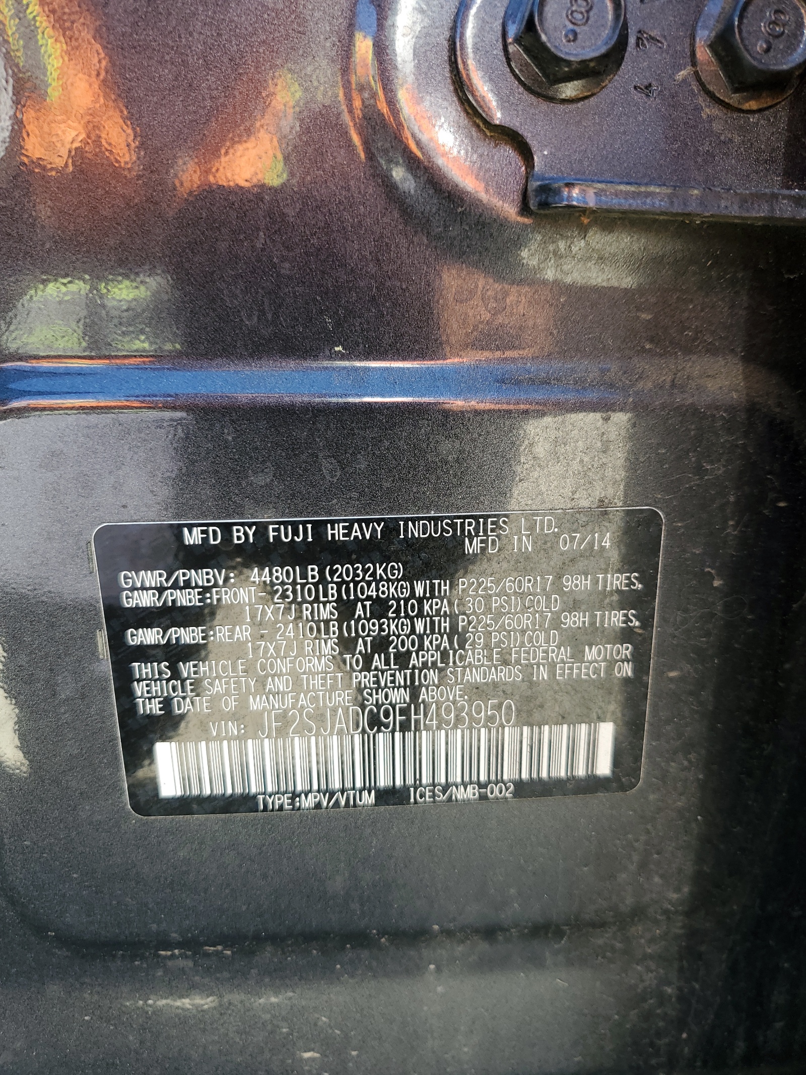 JF2SJADC9FH493950 2015 Subaru Forester 2.5I Premium